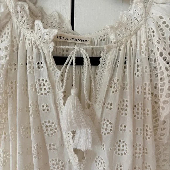 Ulla Johnson Gianna White Eyelet Midi Dress Size 0 XS Tiered Tasseled Boho Bride - Picture 11 of 16